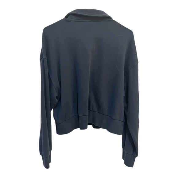 Old Navy Blue Collared Cropped Rugby Sweatshirt with Crest preppy Medium - Picture 2 of 14